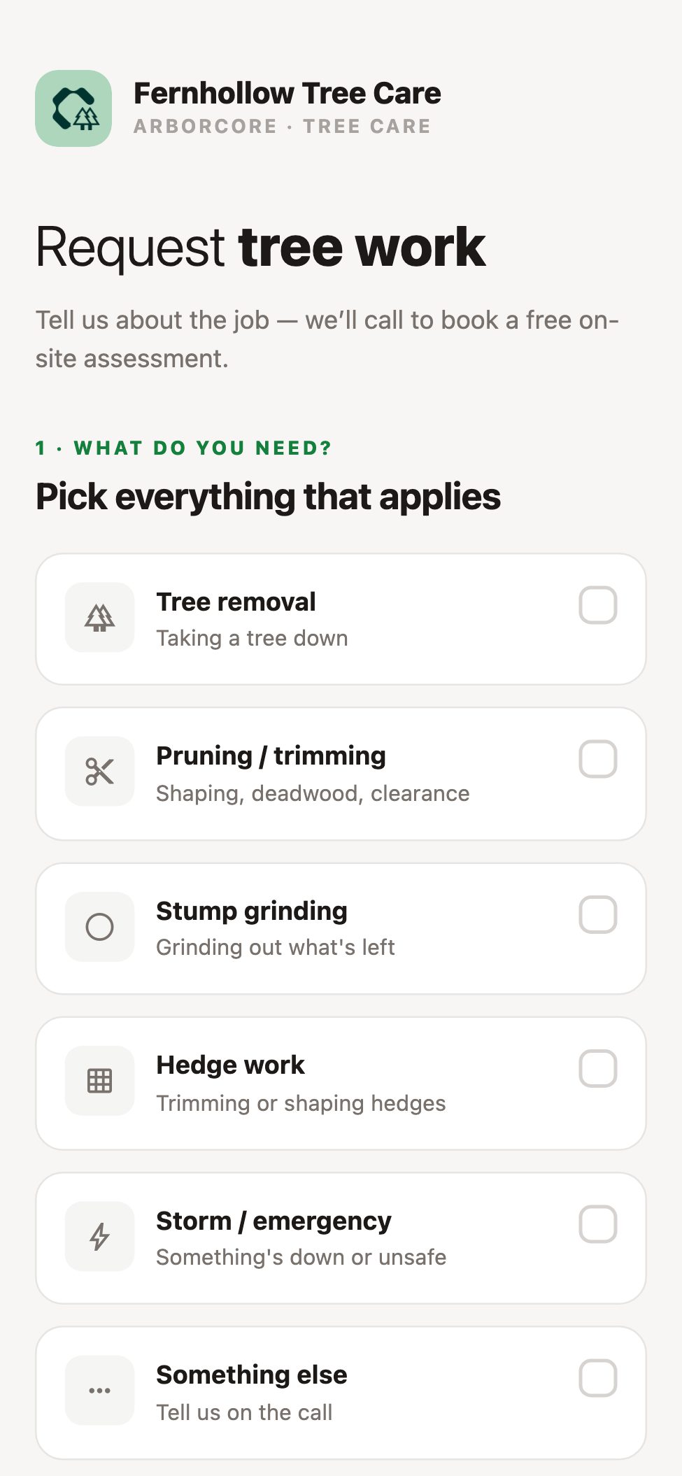 The public tree work request form