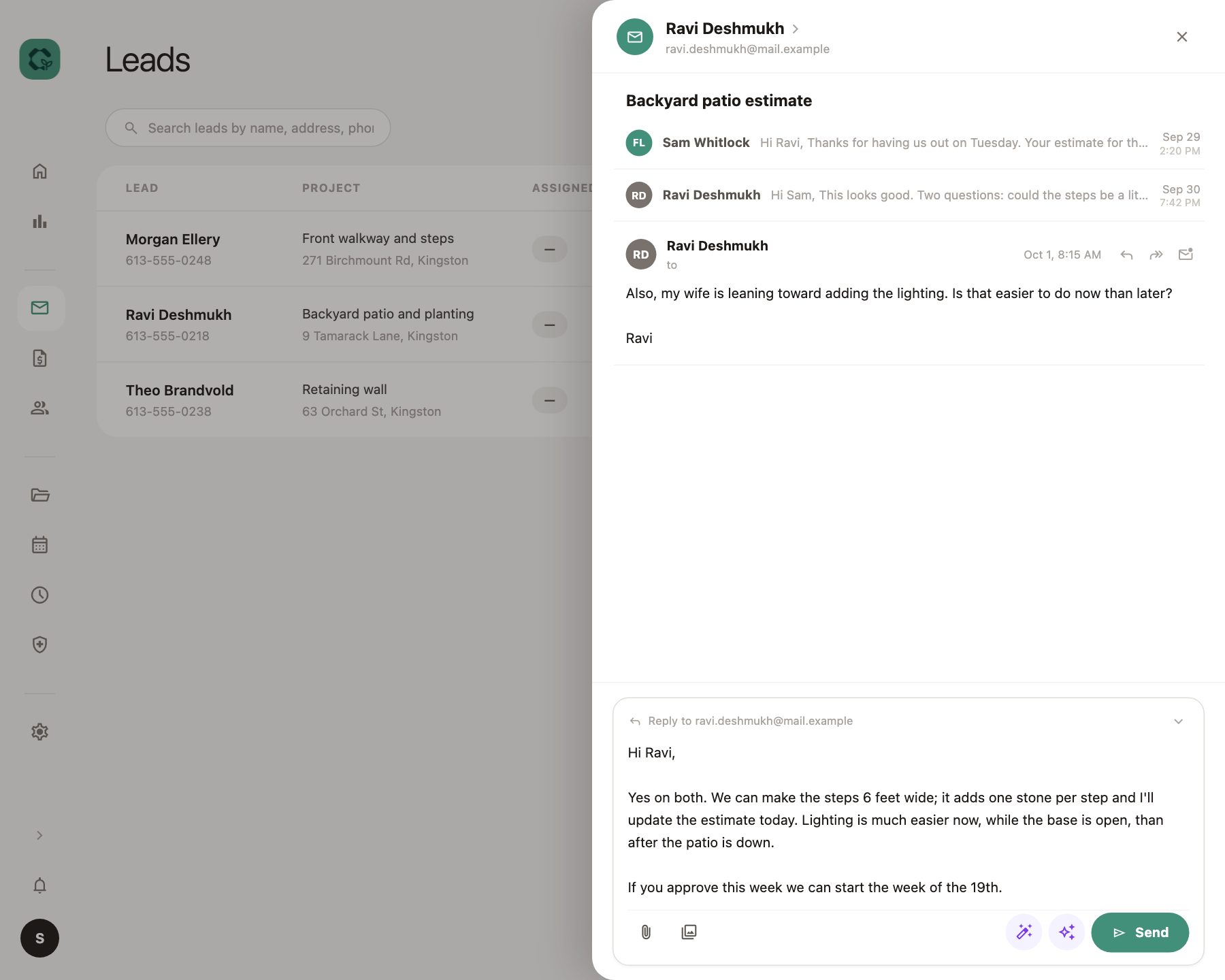 A client's email thread with a reply drafted in the composer