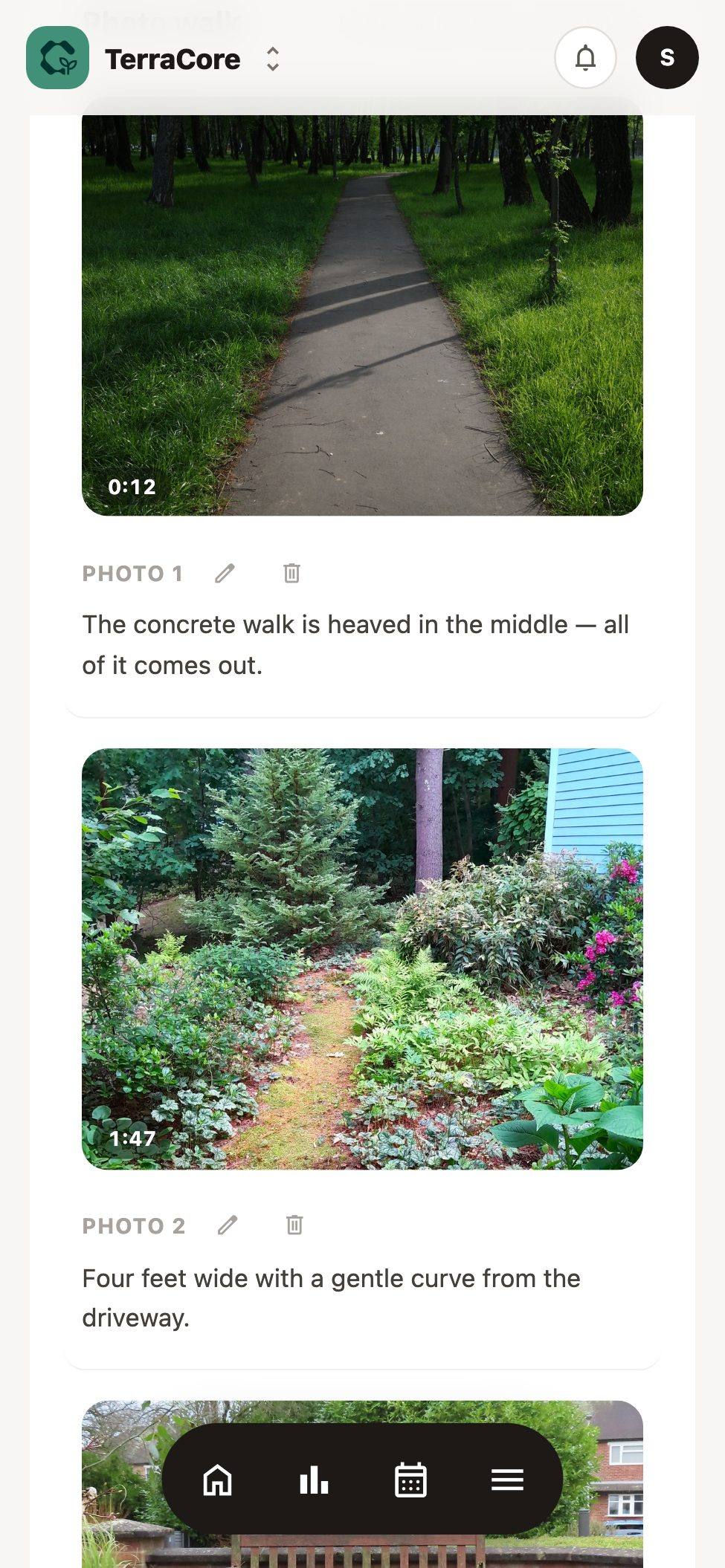 A site walkthrough on the phone: photos with what was said at each one